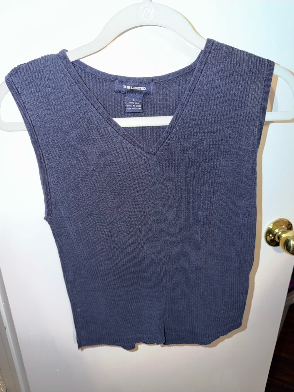 The Limited Navy Ribbed V-Neck Sleeveless Knit Top